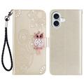 iPhone 17 Ugle Rhinestone Lommebok-deksel - gull