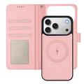 iPhone 17 Pro avtakbar lommebokveske med MagSafe, RFID-beskyttelse og håndrem - Mynte / Rosa