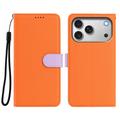 iPhone 17 Pro avtakbar lommebokveske med MagSafe, RFID-beskyttelse og håndrem - oransje / lilla