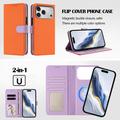 iPhone 17 Pro avtakbar lommebokveske med MagSafe, RFID-beskyttelse og håndrem - oransje / lilla
