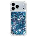 iPhone 17 Pro Glitter Quicksand TPU-deksel - Blå hjerter