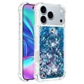 iPhone 17 Pro Glitter Quicksand TPU-deksel - Blå hjerter