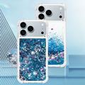 iPhone 17 Pro Glitter Quicksand TPU-deksel - Blå hjerter