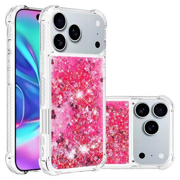 iPhone 17 Pro Glitter Quicksand TPU-deksel - Rosa hjerter