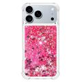 iPhone 17 Pro Glitter Quicksand TPU-deksel - Rosa hjerter