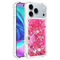 iPhone 17 Pro Glitter Quicksand TPU-deksel - Rosa hjerter