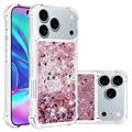 iPhone 17 Pro Glitter Quicksand TPU-deksel - rosagullhjerter