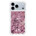 iPhone 17 Pro Glitter Quicksand TPU-deksel - rosagullhjerter
