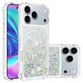 iPhone 17 Pro Glitter Quicksand TPU-deksel - Sølvhjerter