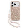 iPhone 17 Pro Guess IML Flowers Allover Electro-deksel med perlearmbånd - MagSafe-kompatibel (Åpen Emballasje - Tilfredsstillende) - Rosa