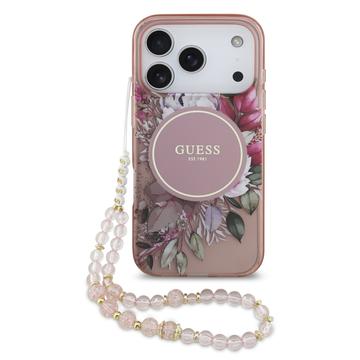 iPhone 17 Pro Guess IML Flowers-deksel med perlerem