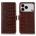 iPhone 17 Pro Max Crocodile Series Lommebok-deksel i Lær med RFID