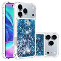 iPhone 17 Pro Max Glitter Quicksand TPU-deksel - Blå hjerter