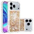 iPhone 17 Pro Max Glitter Quicksand TPU-deksel - Gullhjerter