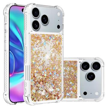 iPhone 17 Pro Max Glitter Quicksand TPU-deksel - Gullhjerter
