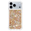iPhone 17 Pro Max Glitter Quicksand TPU-deksel - Gullhjerter