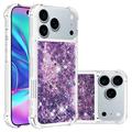 iPhone 17 Pro Max Glitter Quicksand TPU-deksel - Lilla hjerter