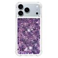 iPhone 17 Pro Max Glitter Quicksand TPU-deksel - Lilla hjerter