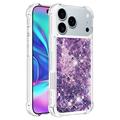 iPhone 17 Pro Max Glitter Quicksand TPU-deksel - Lilla hjerter