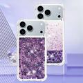 iPhone 17 Pro Max Glitter Quicksand TPU-deksel - Lilla hjerter