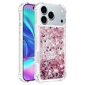 iPhone 17 Pro Max Glitter Quicksand TPU-deksel - rosagullhjerter
