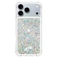 iPhone 17 Pro Max Glitter Quicksand TPU-deksel - Sølvhjerter