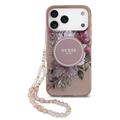 iPhone 17 Pro Max Guess IML Flowers-deksel med perlerem - Rosa