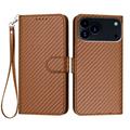 iPhone 17 Pro Max Premium lommebokveske med stropp - karbonfiberstruktur - Karbonkaffe