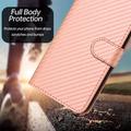 iPhone 17 Pro Max Premium lommebokveske med stropp - karbonfiberstruktur - Karbonrosa