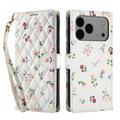 iPhone 17 Pro Max/18 Pro Max Rombisk blomsterlommebok-etui