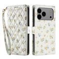 iPhone 17 Pro Max/18 Pro Max Rombisk blomsterlommebok-etui
