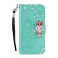 iPhone 17 Pro Ugle Rhinestone Lommebok-deksel med rhinestone - Cyan