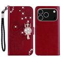 iPhone 17 Pro Ugle Rhinestone Lommebok-deksel