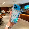iPhone 17 Pro/18 Pro PC / TPU-deksel med linsefilm og stropp - Polka Dot - Himmelblå