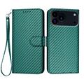 iPhone 17 Pro Premium lommebokveske med stropp - karbonfiberstruktur