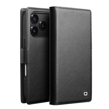 iPhone 17 Pro Qialino 2-i-1 avtakbar lommebokveske i lær - MagSafe-kompatibel - Svart