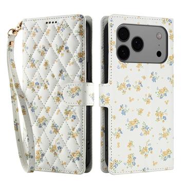 iPhone 17 Pro Rombisk blomsterlommebok-etui - gule blomster