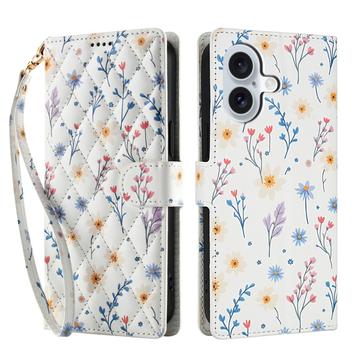 iPhone 17 Rombisk blomsterlommebok-etui