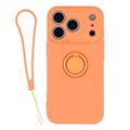 iPhone 18 Pro Flytende silikon-deksel med ringholder og håndleddsstropp - oransje