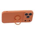 iPhone 18 Pro Flytende silikon-deksel med ringholder og håndleddsstropp - oransje