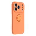 iPhone 18 Pro Max Flytende silikon-deksel med ringholder og håndleddsstropp - oransje