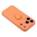 iPhone 18 Pro Max Flytende silikon-deksel med ringholder og håndleddsstropp - oransje