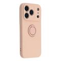 iPhone 18 Pro Max Flytende silikon-deksel med ringholder og håndleddsstropp - rosa