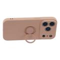 iPhone 18 Pro Max Flytende silikon-deksel med ringholder og håndleddsstropp - rosa