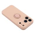 iPhone 18 Pro Max Flytende silikon-deksel med ringholder og håndleddsstropp - rosa