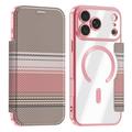 iPhone 18 Pro Stilig magnetisk flipp-deksel med RFID-kortspor - rosa