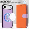 iPhone Air avtakbar lommebokveske med MagSafe, RFID-beskyttelse og håndrem - oransje / lilla