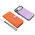 iPhone Air avtakbar lommebokveske med MagSafe, RFID-beskyttelse og håndrem - oransje / lilla
