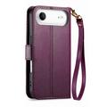 iPhone Air lommebokveske med blomster- og bladmønster, glidelåslomme og håndleddsstropp - Lilla