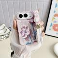 iPhone Duo-deksel med preget akvarellblomstermønster og håndleddsrem - rosa